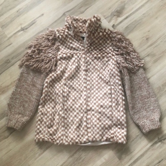 Topshop Jackets & Blazers - Topshop Textured Teddy Jacket in Cream and Brown